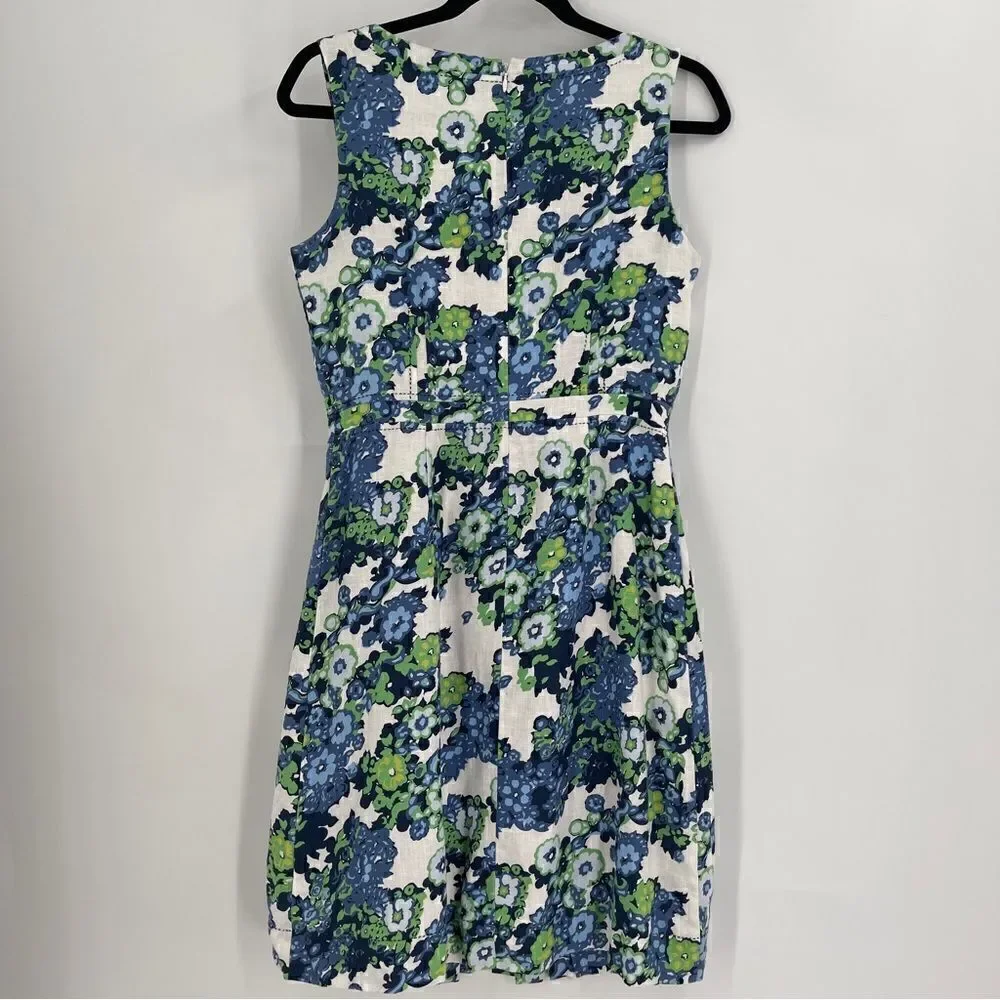 Tory Burch Blue Green White Amalia Linen Dress